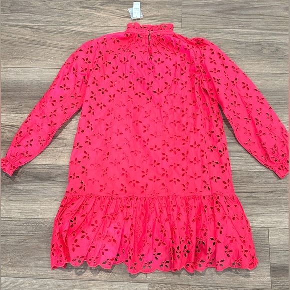 NWT! J. Crew Long Sleeve Ruffle Trim Pink Eyelet Dress Size Small - Picture 4 of 10